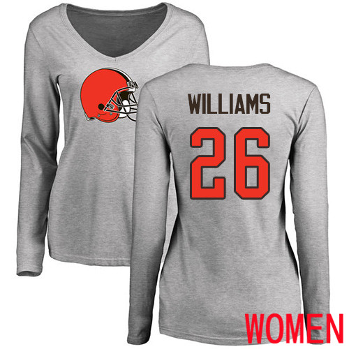 Cleveland Browns Greedy Williams Women Ash Jersey #26 NFL Football Name and Number Logo Long Sleeve T Shirt